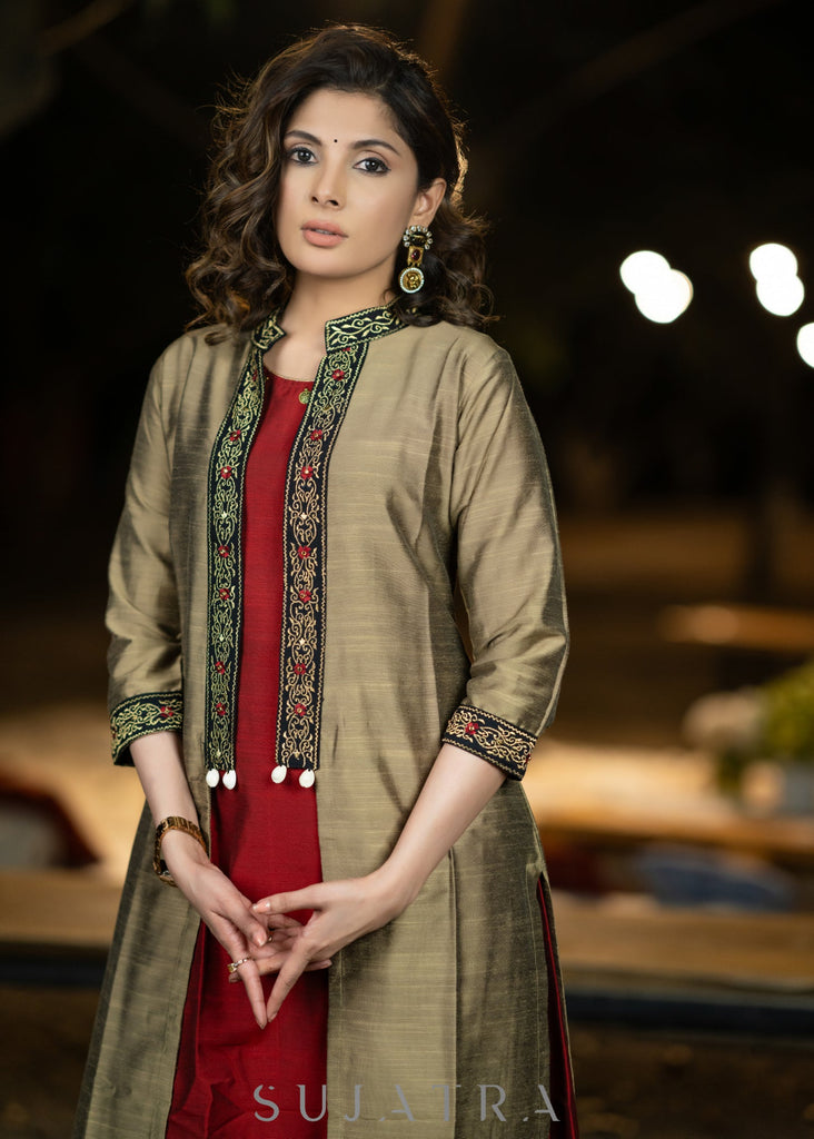 Maroon Cotton Silk Pant