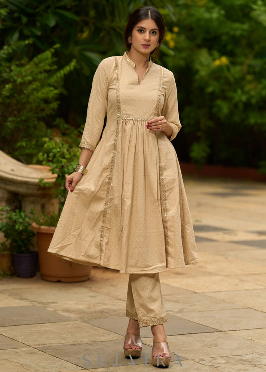 Classic beige self-textured Kurta