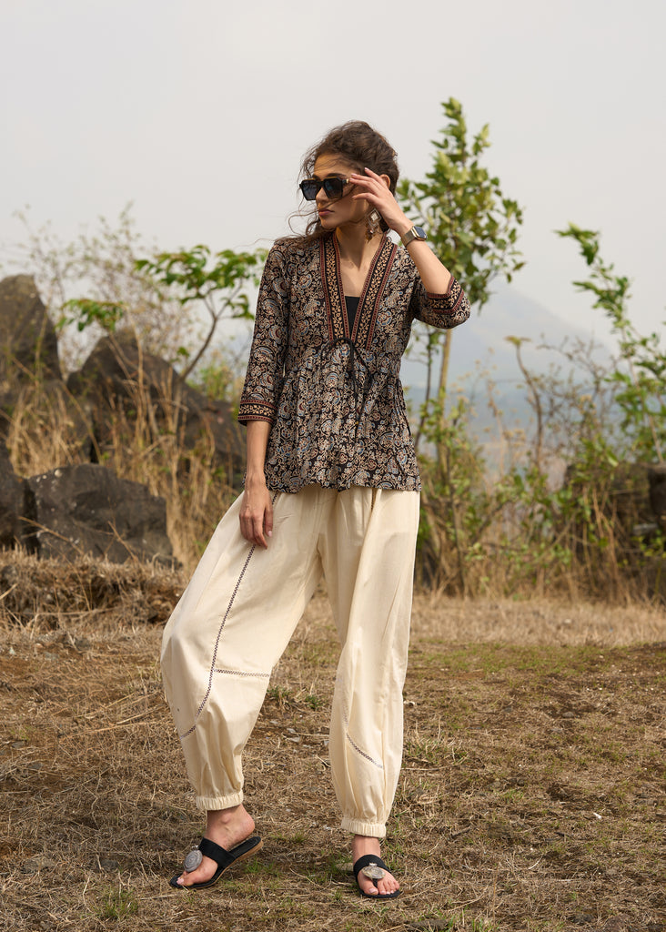 Black Ajrakh top with beautiful border- Pant optional