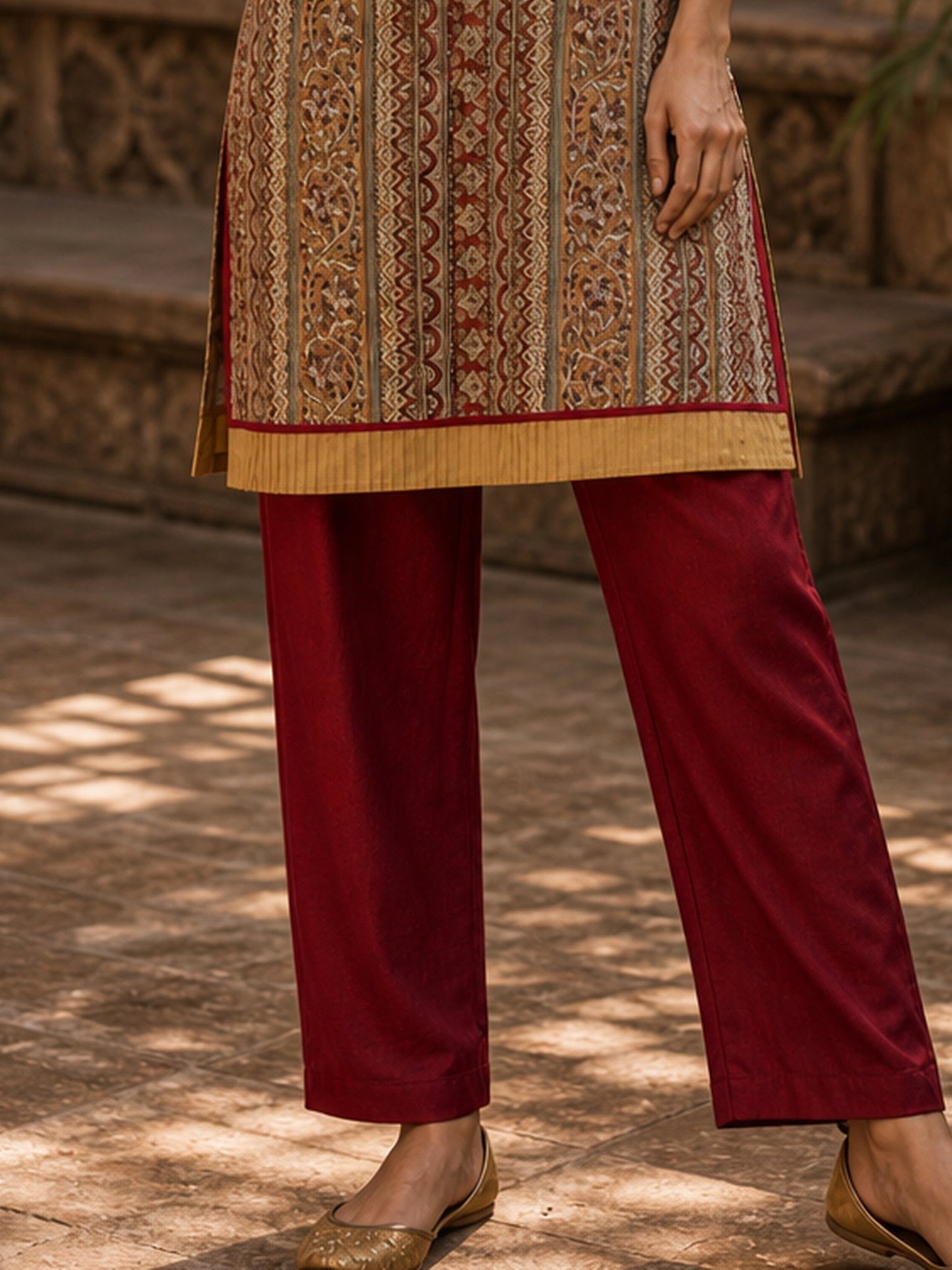 Deep Maroon Cotton Straight Cut Pant