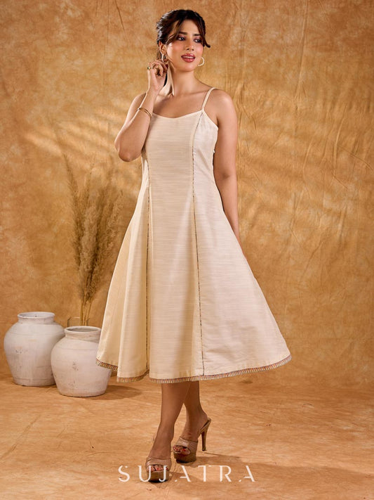 Soft cotton silk bias panel dress with a structured fluid silhoutte,offering subtle sheel , balanced movement and a timeless style