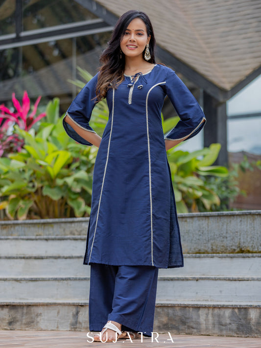 Blue Cotton Silk Pant