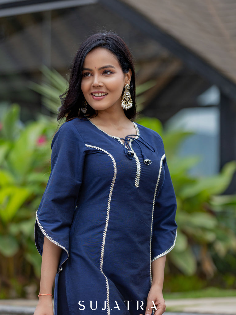 Tarini Midnight Bloom Cotton Silk Gota Patti Kurta