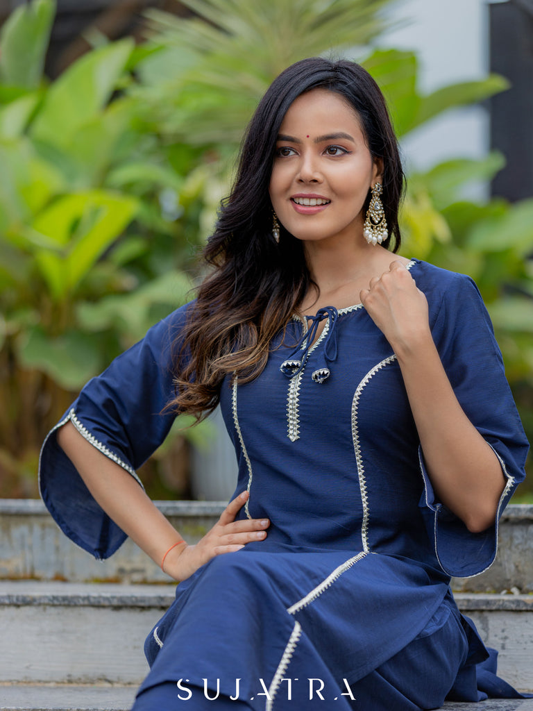 Tarini Midnight Bloom Cotton Silk Gota Patti Kurta