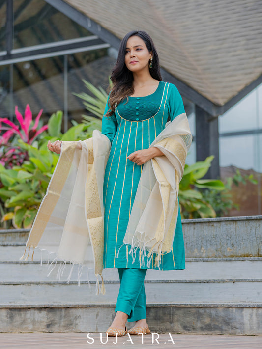 Teal Cotton Silk Pant