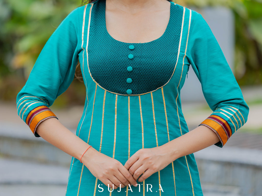 Aranya Cotton Silk Got Patti Anarkali Kurta