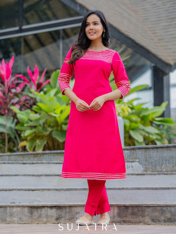 Svarna Cotton Silk Gota Patti A Line Kurta