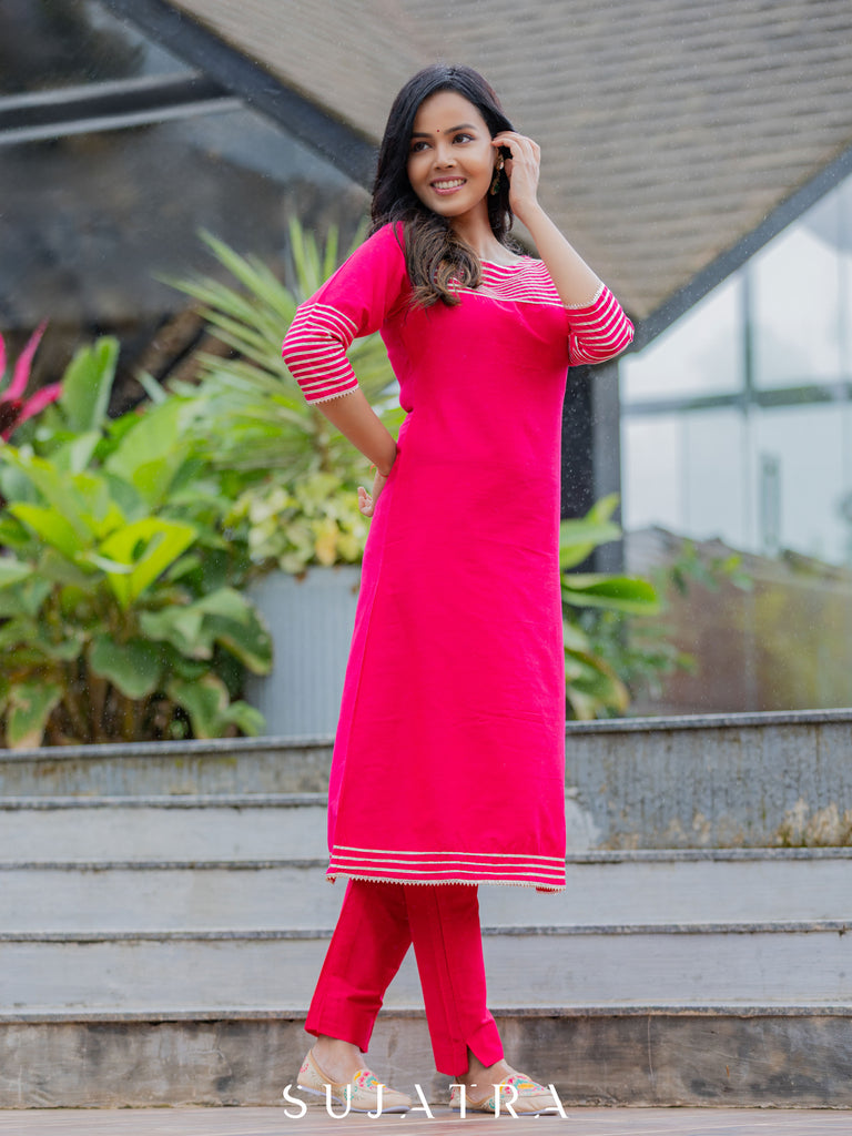 Svarna Cotton Silk Gota Patti A Line Kurta