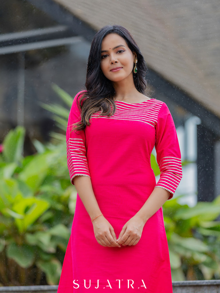 Svarna Cotton Silk Gota Patti A Line Kurta