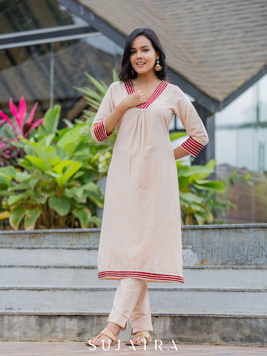 Cream Cotton Silk Pant
