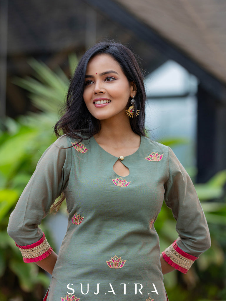 Neelkamal Intricate Hand Embroidered Chanderi Silk Kurta