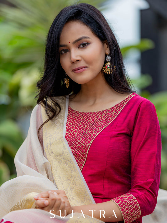 Magenta Cotton Silk Pant