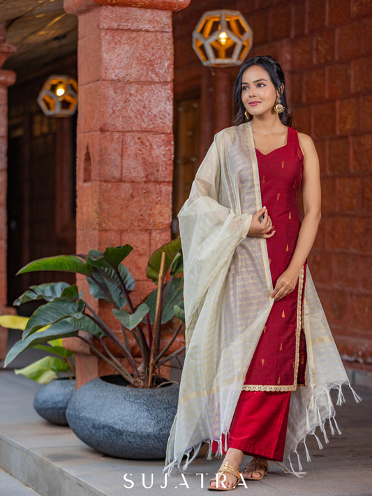 Maroon Cotton Silk Pant