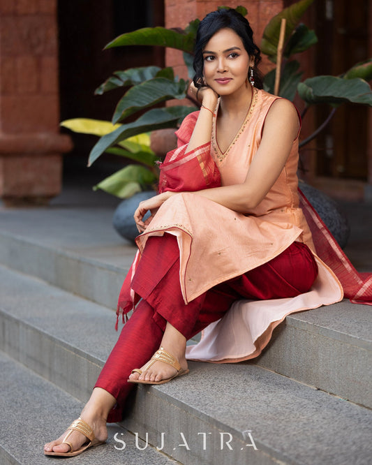 Maroon Cotton Silk Pant