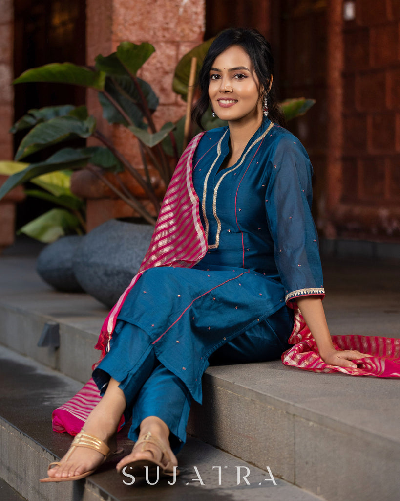 Rangrez Exquisite Hand Embroidered Chanderi Silk Kurta