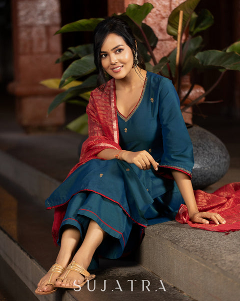 Noor - e - Neel Delicate Hand Embroidered Cotton Silk Kurta