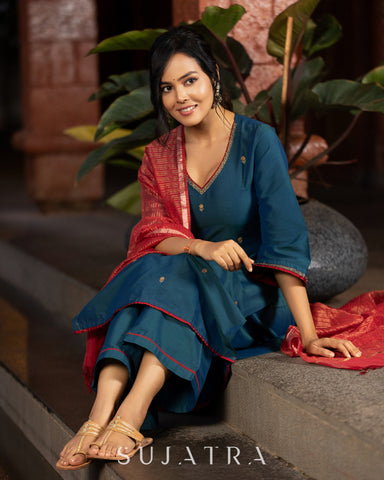 Noor - e - Neel Delicate Hand Embroidered Cotton Silk Kurta