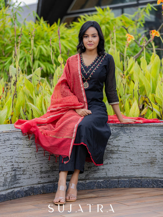 Black Cotton Silk Pant