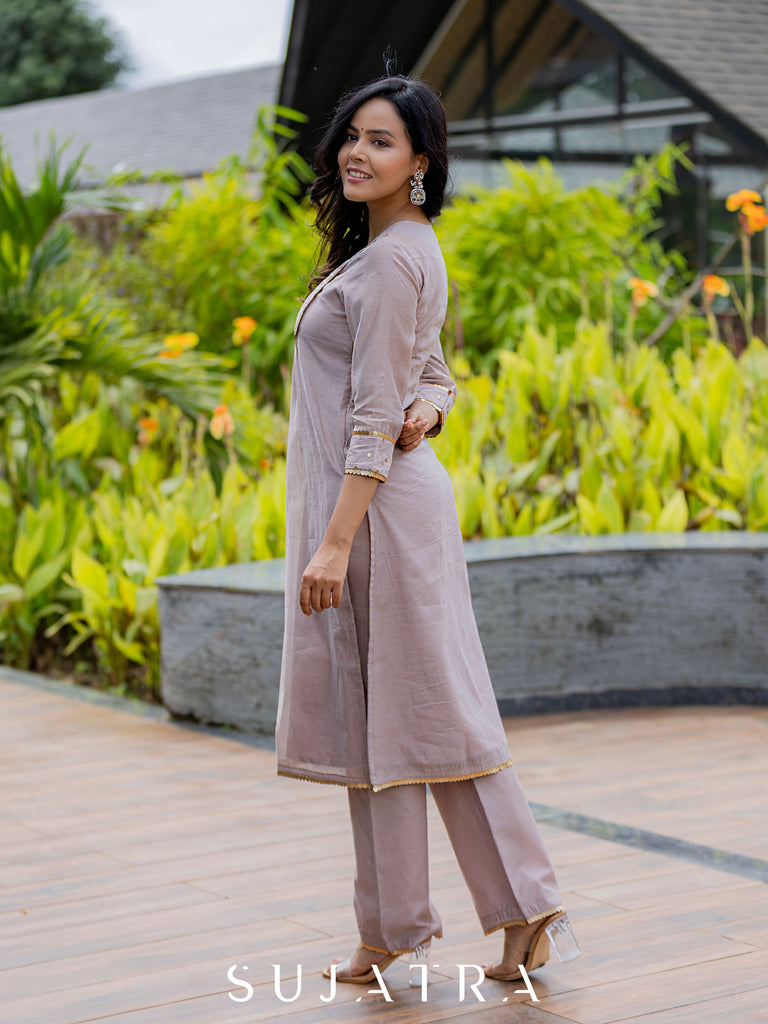 Mauve Mélange Chanderi Silk Kurta with Intricate Hand Embroidery