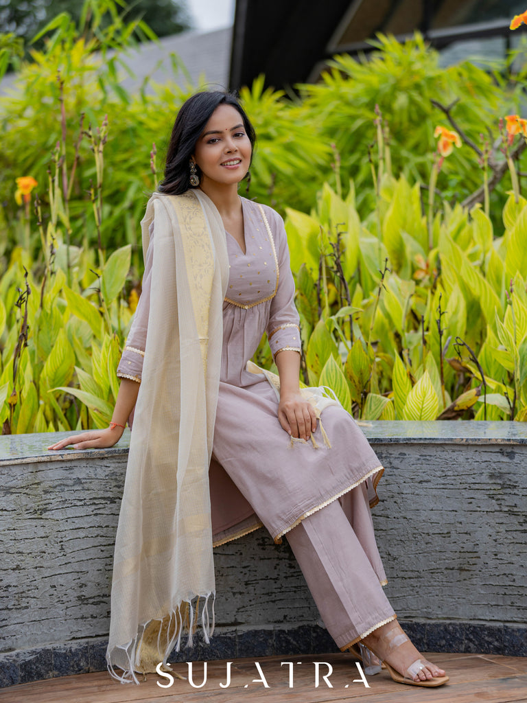 Mauve Mélange Chanderi Silk Kurta with Intricate Hand Embroidery