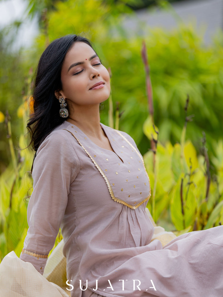 Mauve Mélange Chanderi Silk Kurta with Intricate Hand Embroidery