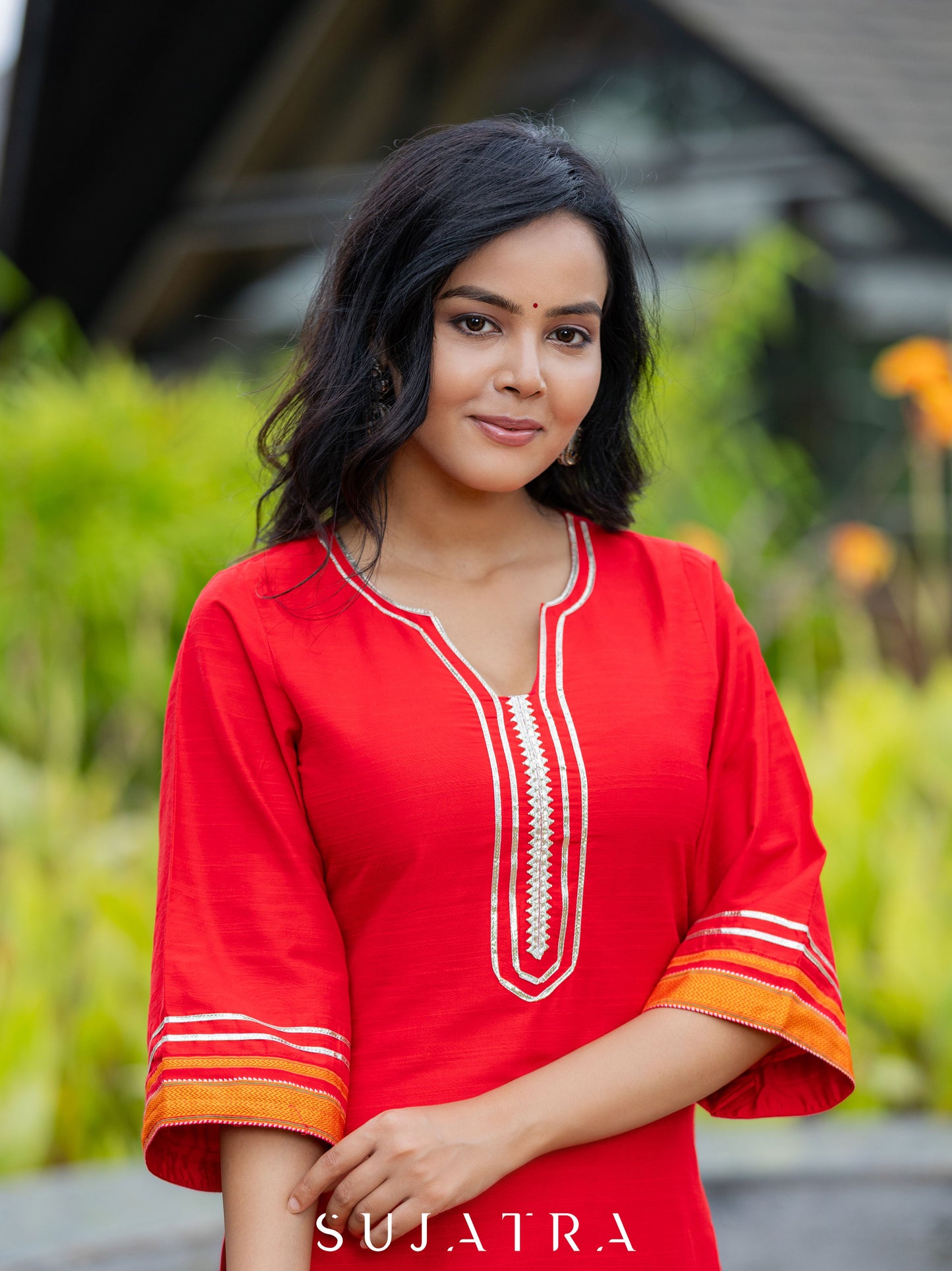 Red Cotton Silk Pant