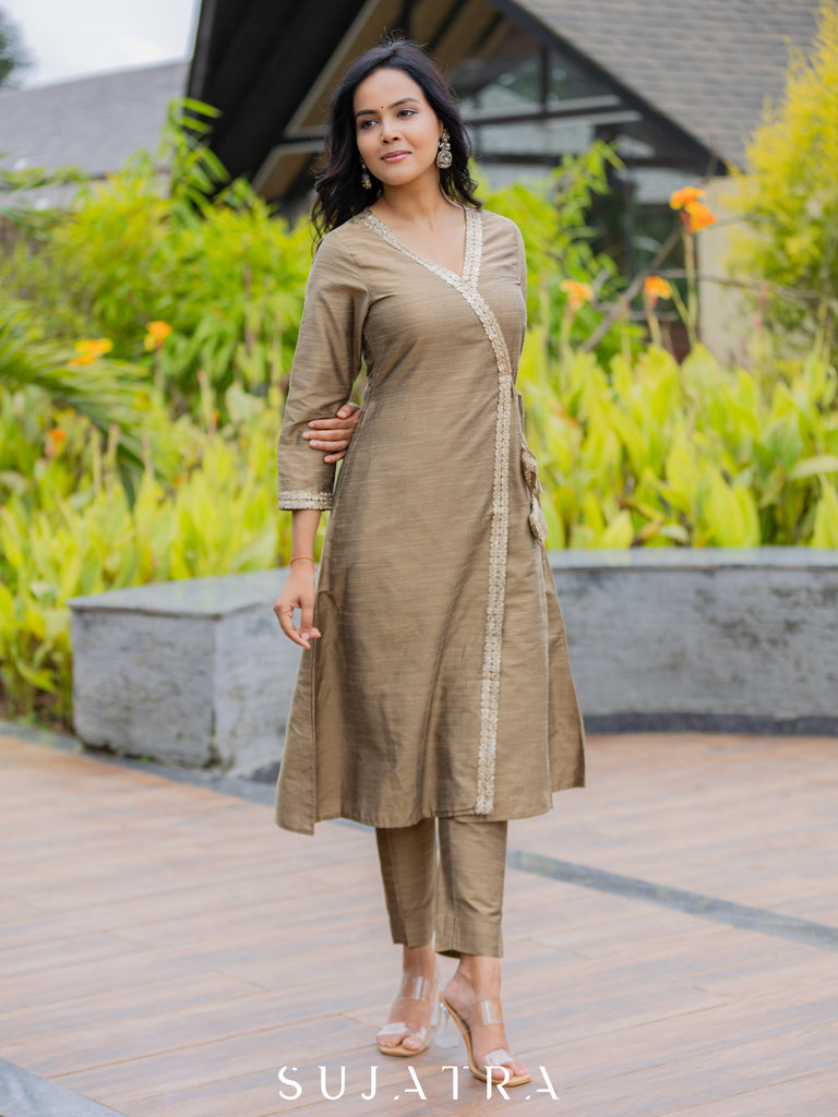 Noorani Cotton Silk Angarkha Kurta with Exquisite Tassle Detailing