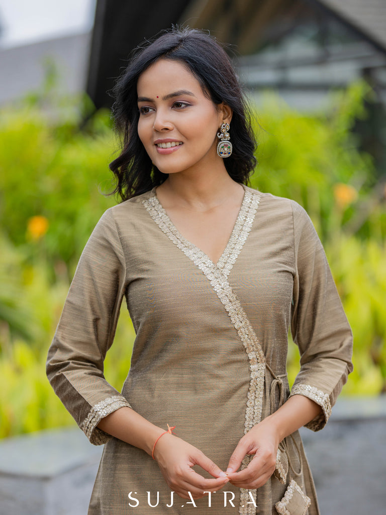 Noorani Cotton Silk Angarkha Kurta with Exquisite Tassle Detailing