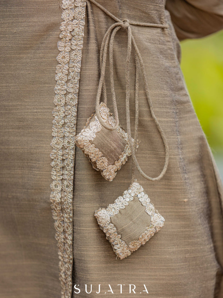 Noorani Cotton Silk Angarkha Kurta with Exquisite Tassle Detailing
