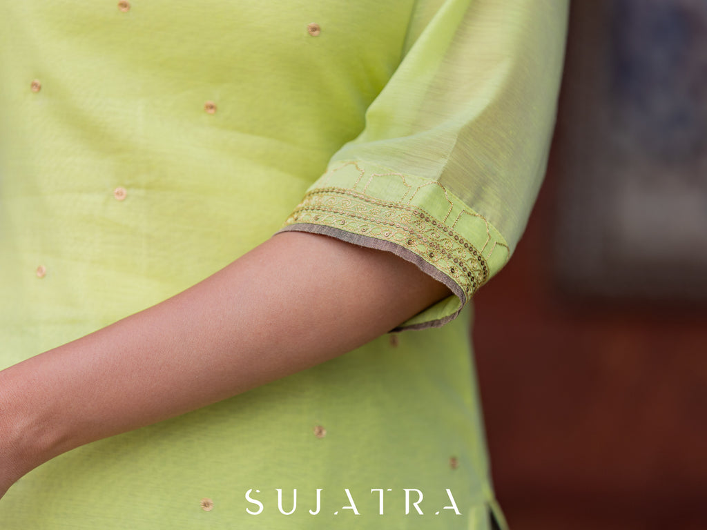 Baagh Delicate Antique Hand Embroidered Chanderi Silk Kurta