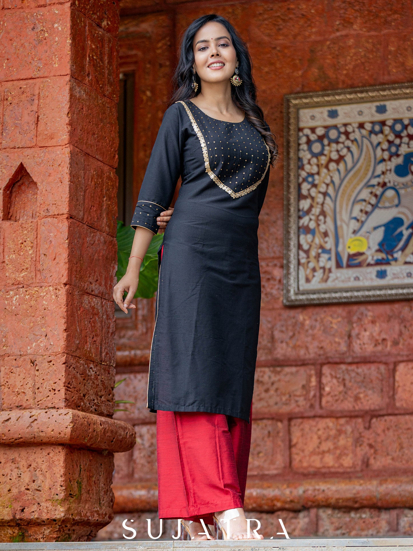 Saanjh Delicate Antique Hand Embroidered Cotton Silk Kurta