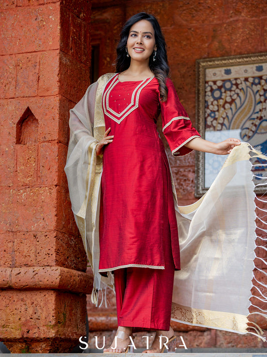Maroon Cotton Silk Pant