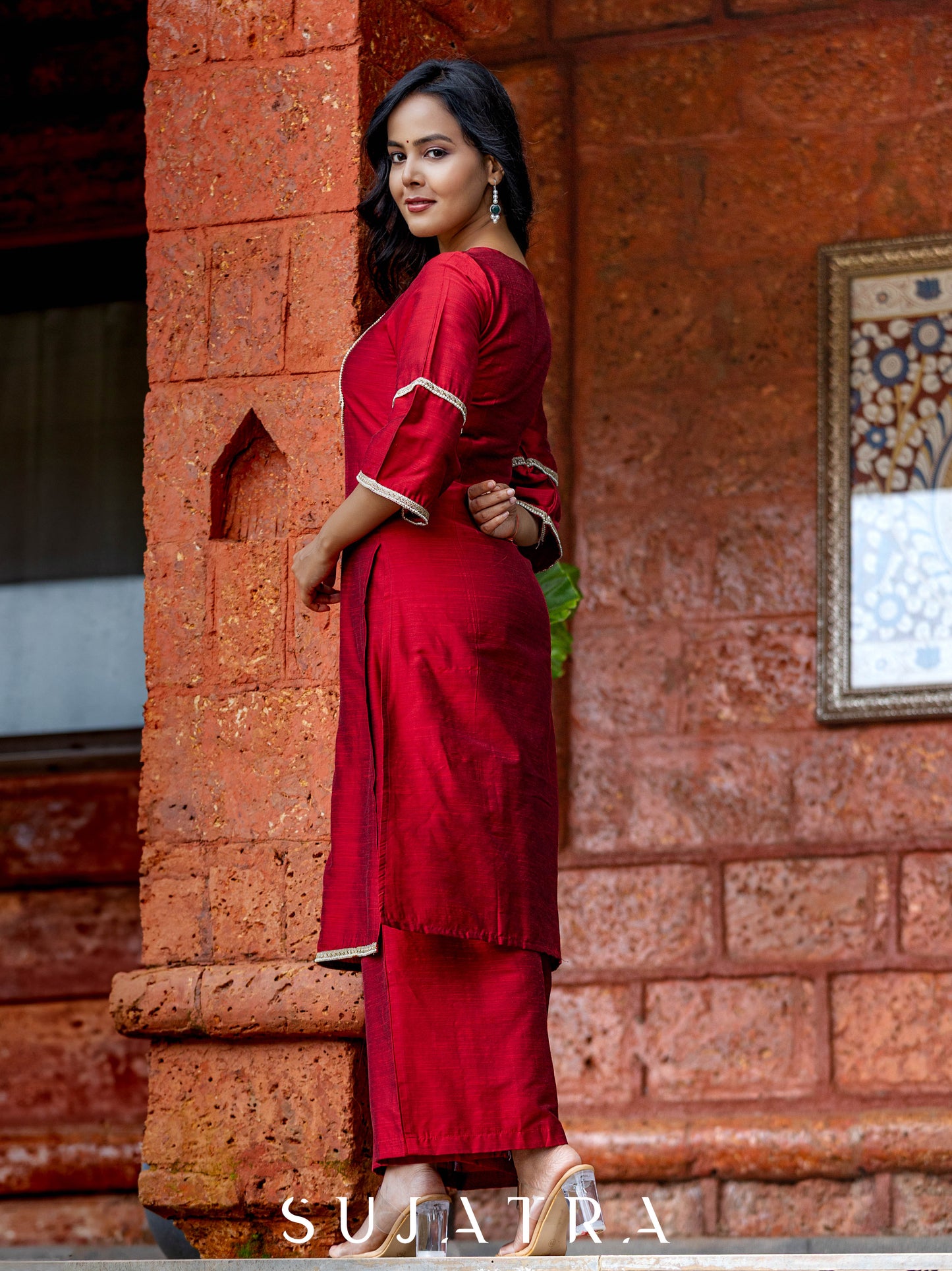 Maroon Cotton Silk Pant