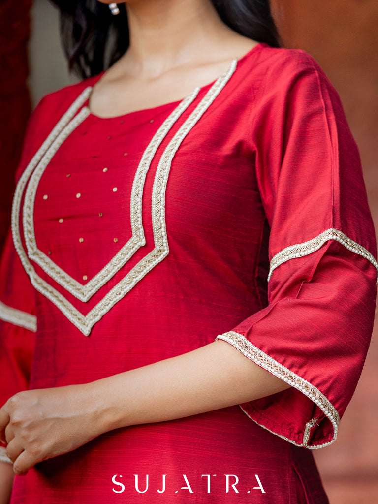 Utsavi Hand Embroidered Cotton Silk Kurta