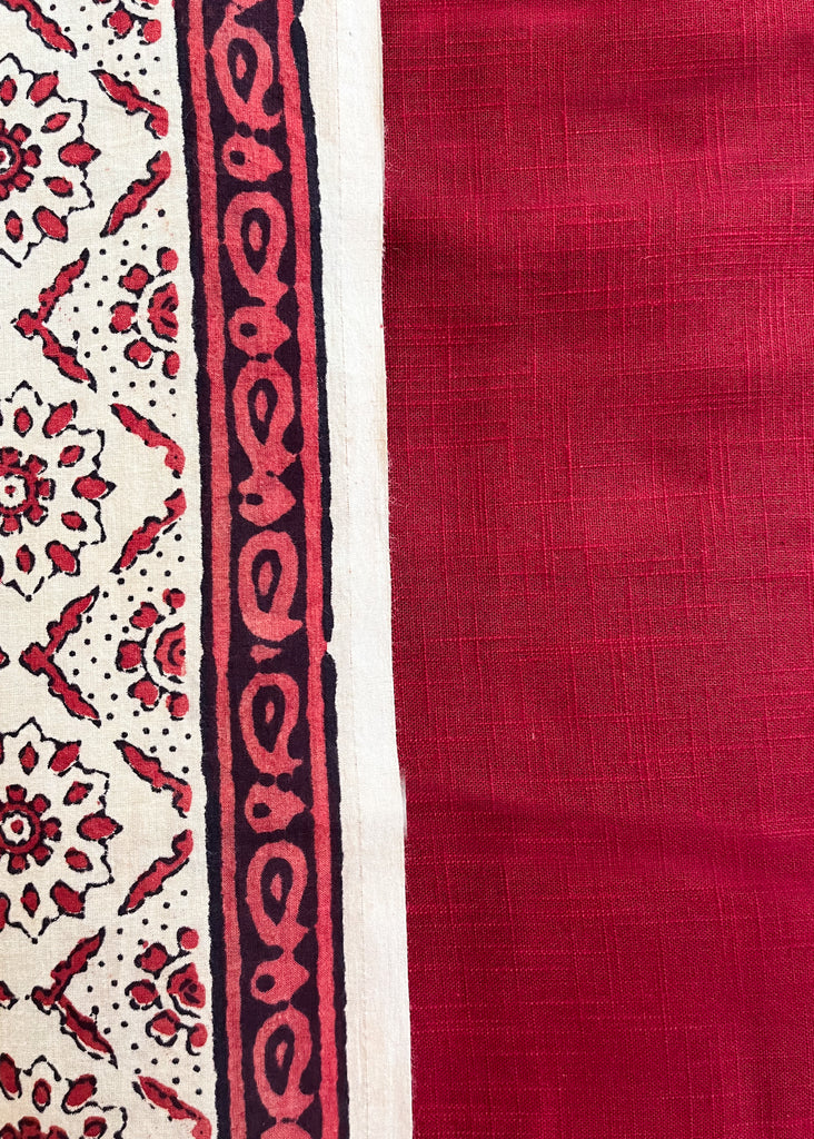 Off-White Cotton Suit Set with Red Bottom and Chanderi Dupatta