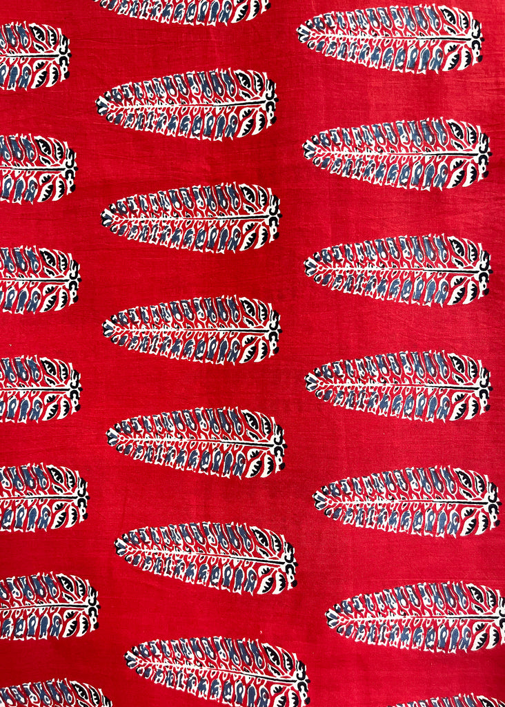 Maroon Leaf Print Suit Set with Black Ikat Bottom and Georgette Dupatta