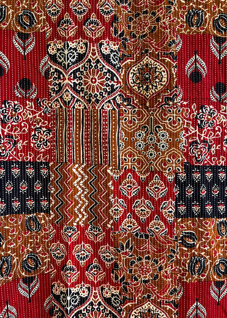 Printed Patch Suit Set with Black Kantha Bottom and Chanderi Dupatta