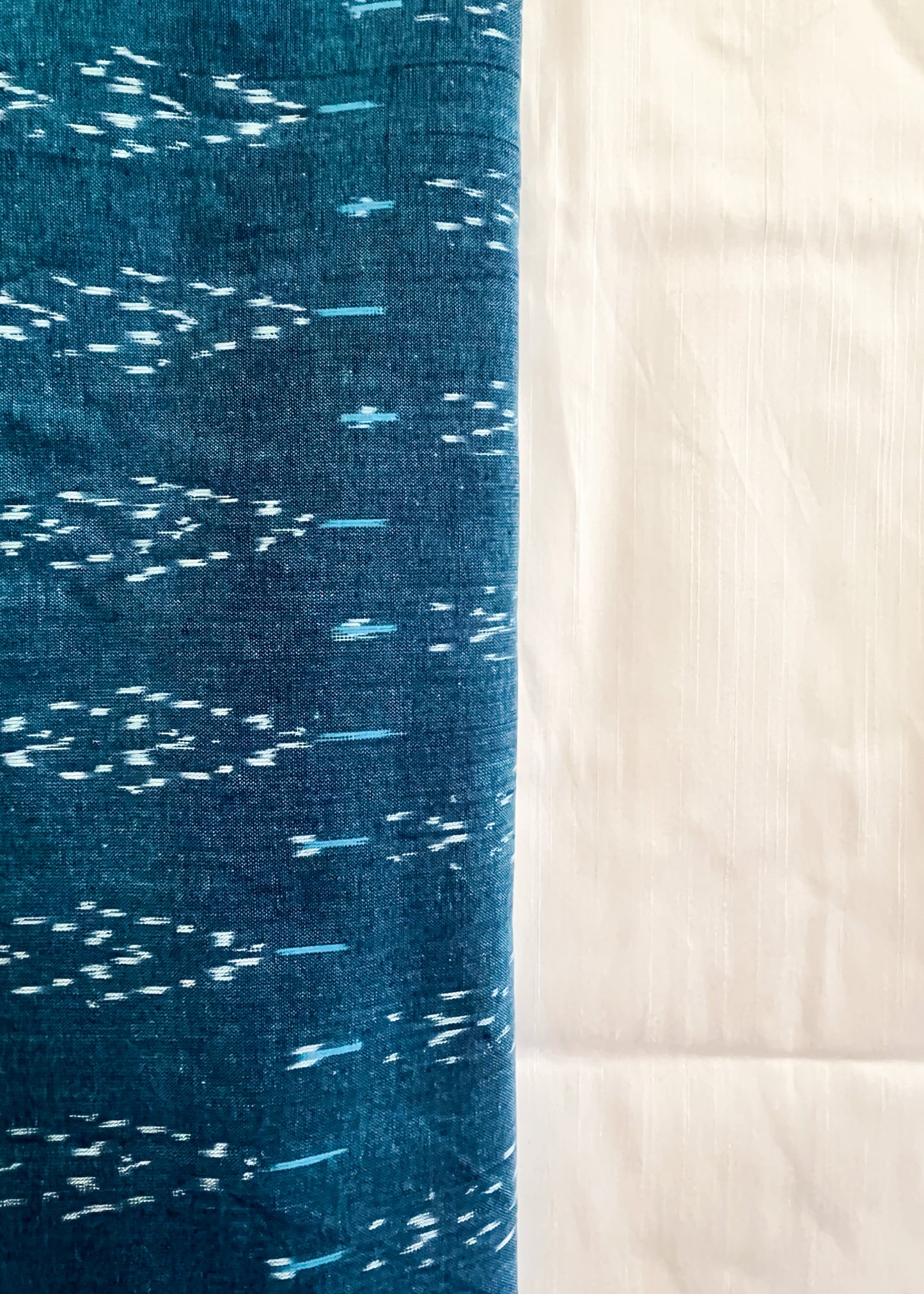 Blue Ikat Suit Set with White Cotton Silk Bottom and Georgette Dupatta