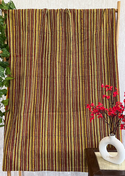 Mustard and Maroon Printed Cotton Fabric