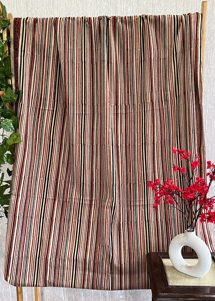 Maroon and Black Stripes Printed Cotton Fabric