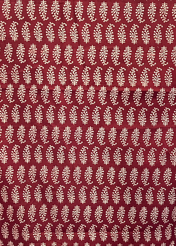 Maroon Ajrakh Leaf Print Fabric