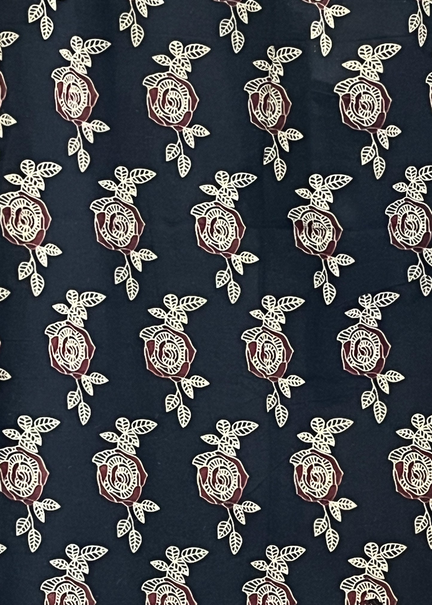 Black Rose Print Ajrakh Fabric