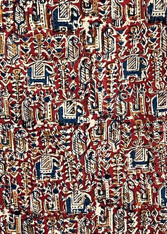 Maroon Elephant Print Kalamkari Fabric