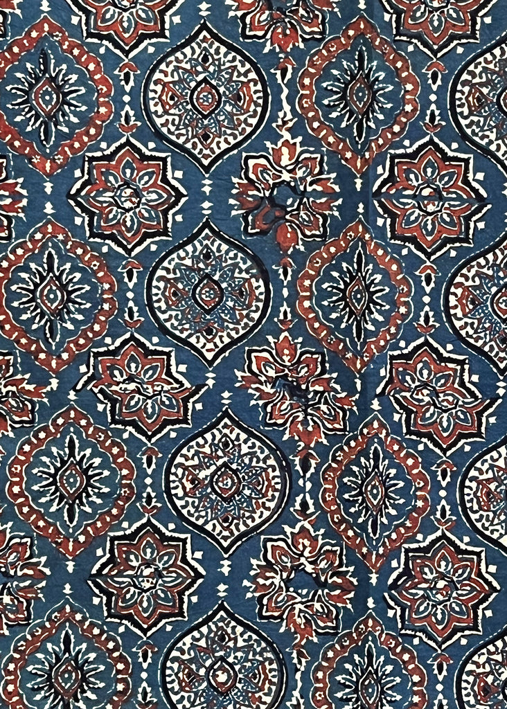 Navy Blue Mughal Ajrakh Fabric