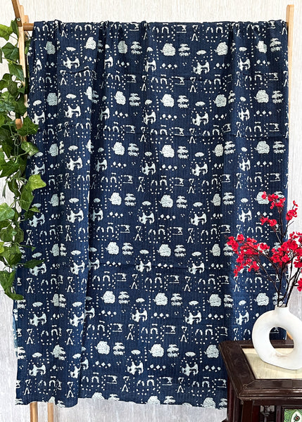 Abstract Navy Blue Kantha Fabric