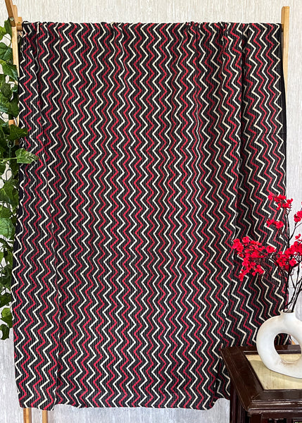 Black Zig Zag Kantha Fabric