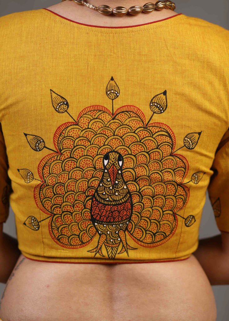 Beautiful Mustard Cotton Gond Painted Blouse