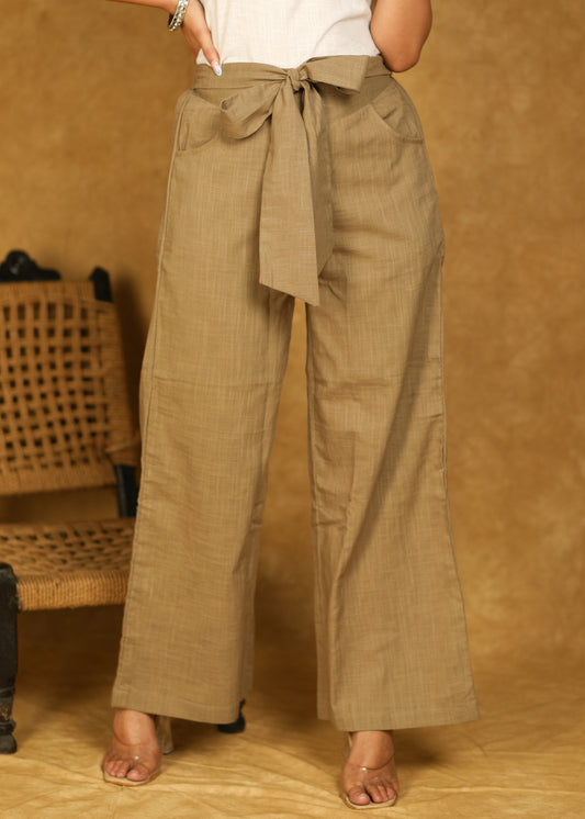 Classy Cotton Dusty Beige Waist Tie Up Pants