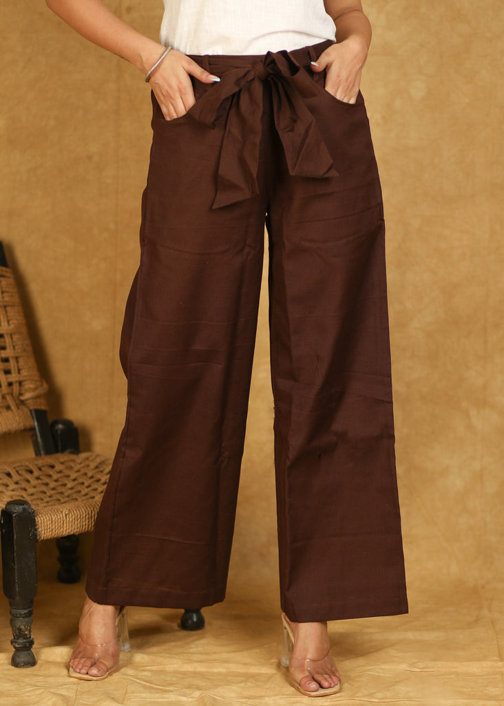 Trendy Cotton Brown Waist Tie Up Pants