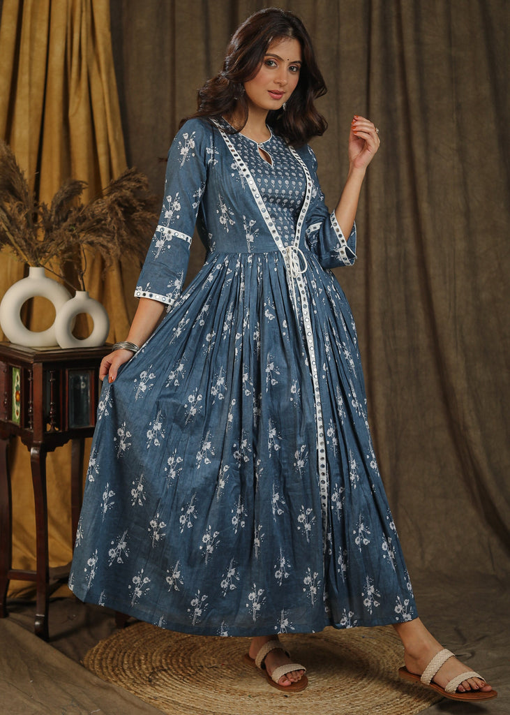 Exclusive grey floral print gown with attached jacket